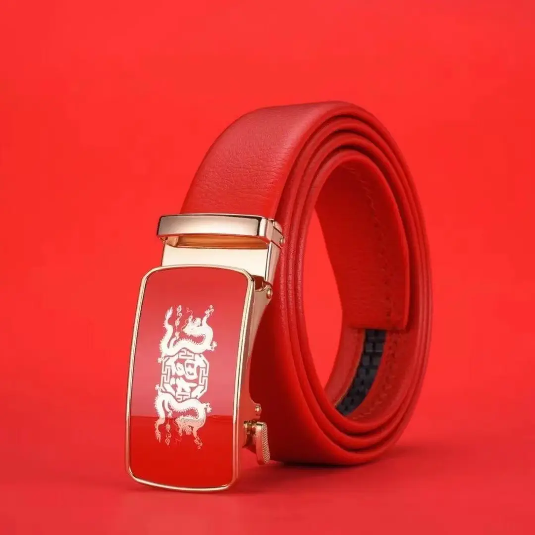 Red Belt Men's Automatic Buckle Wedding Belt — feature 11