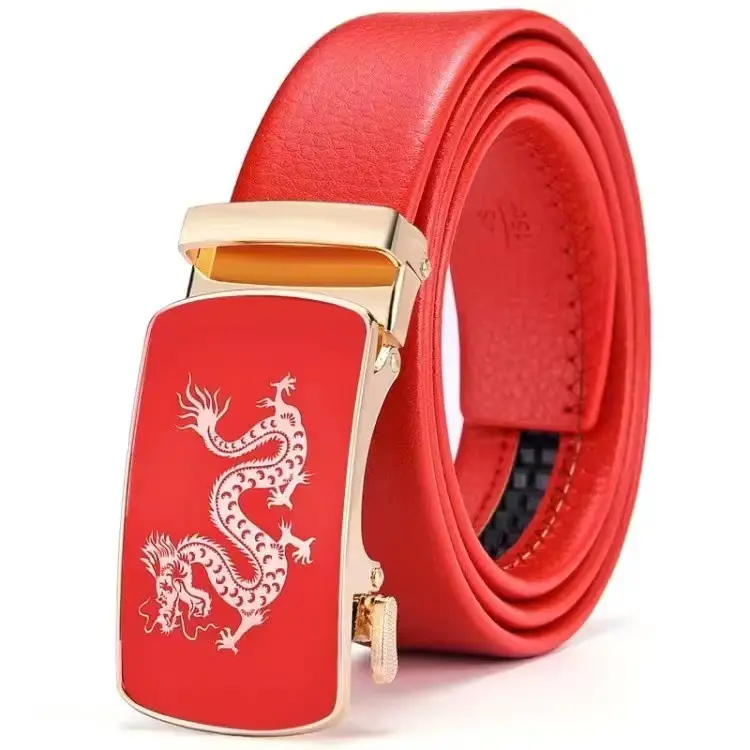 Red Belt Men's Automatic Buckle Wedding Belt — feature 12
