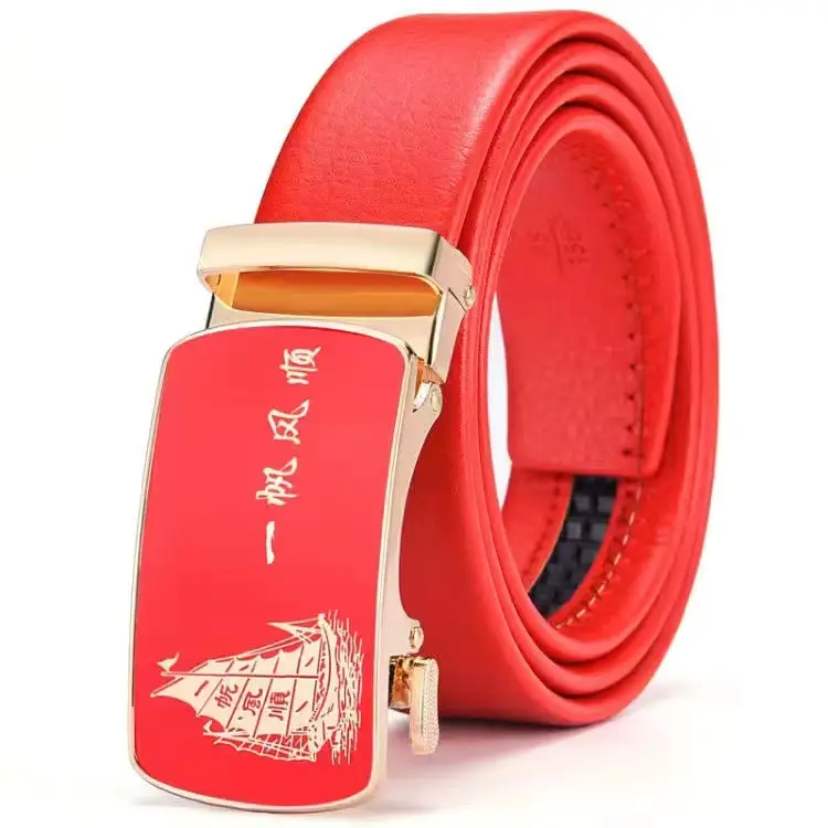 Red Belt Men's Automatic Buckle Wedding Belt — feature 13