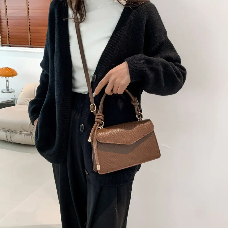 Orange Textured Shoulder Messenger Bag for Women - Image 10