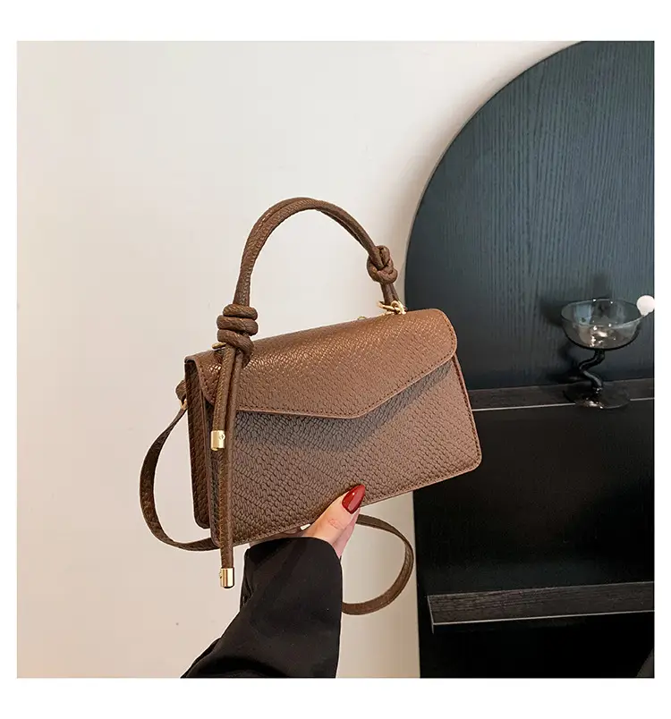 Orange Textured Shoulder Messenger Bag for Women - Image 3
