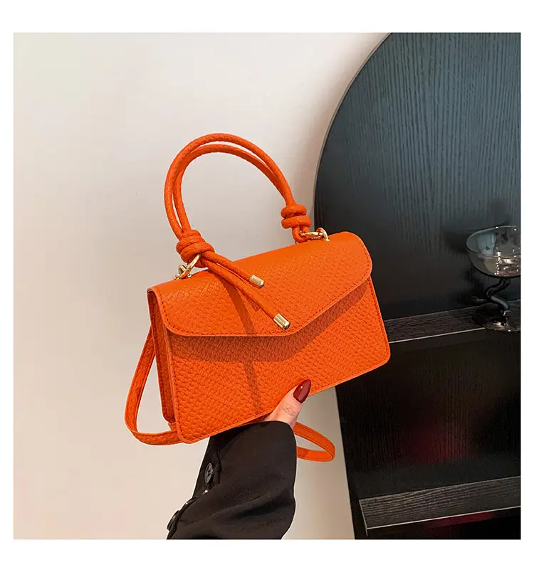 Orange Textured Shoulder Messenger Bag for Women - Image 4