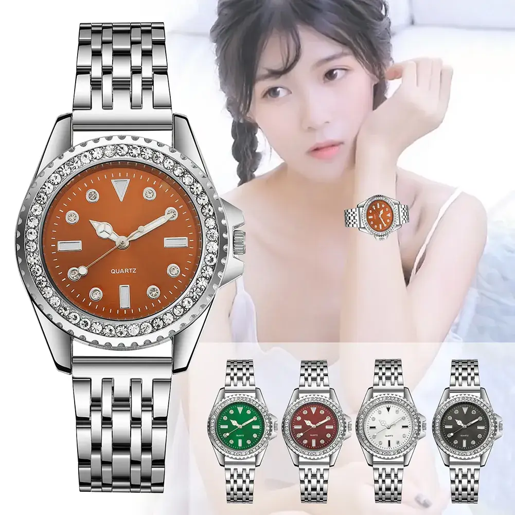 Women's Rhinestone Alloy Watch with Elegant Brown Dial - Image 8