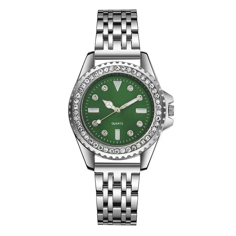 Women's Rhinestone Alloy Watch with Elegant Brown Dial - Image 2