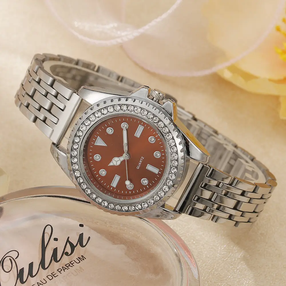 Women's Rhinestone Alloy Watch with Elegant Brown Dial — feature 4