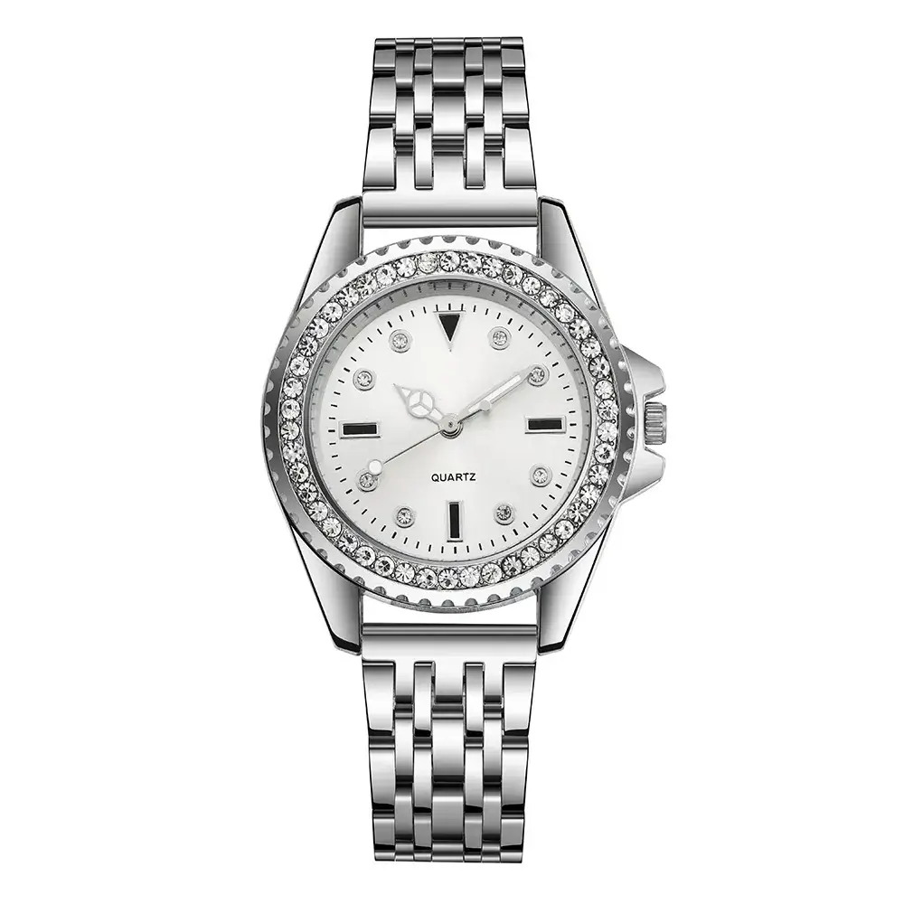 Women's Rhinestone Alloy Watch with Elegant Brown Dial - Image 3