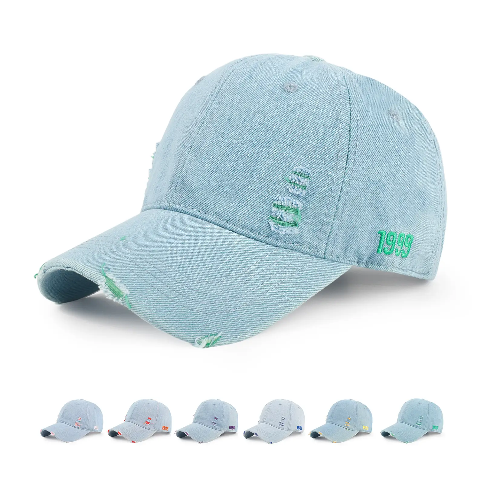 Women Denim Ripped Peaked Cap Light Blue 1998 - Image 6