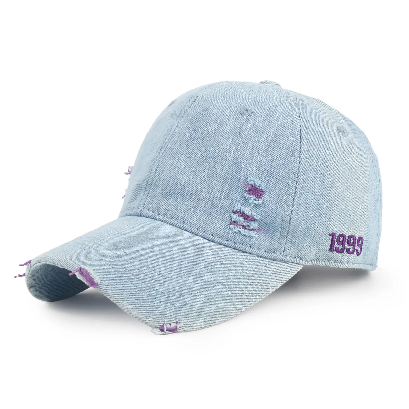 Women Denim Ripped Peaked Cap Light Blue 1998 - Image 5