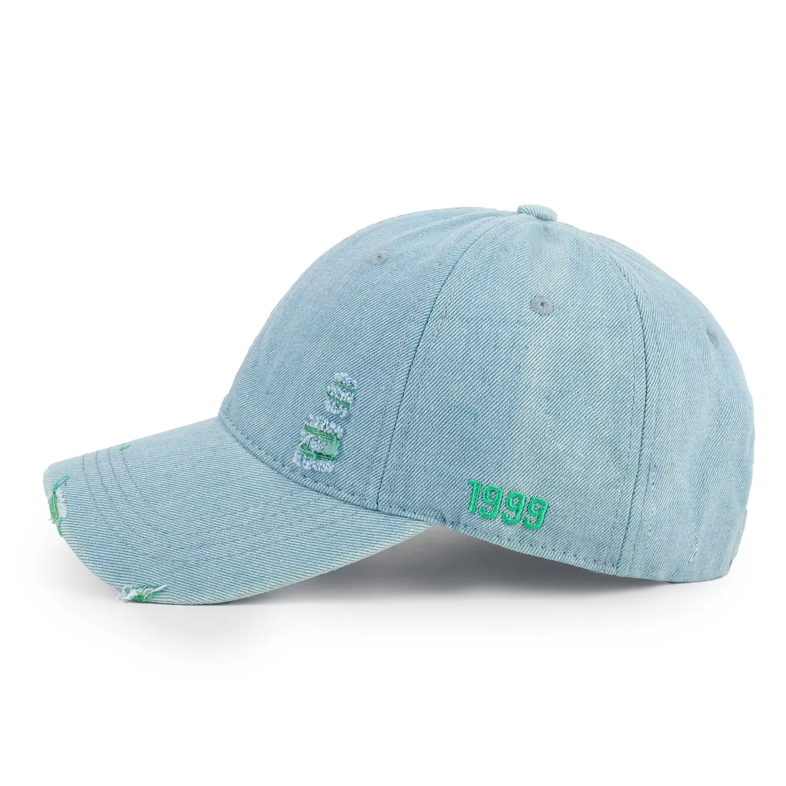 Women Denim Ripped Peaked Cap Light Blue 1998 — feature 6