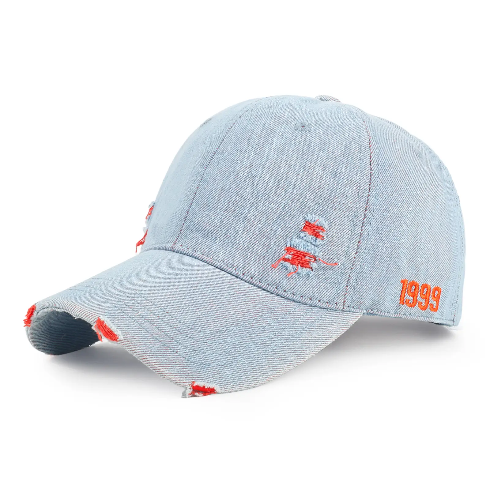 Women Denim Ripped Peaked Cap Light Blue 1998 - Image 2