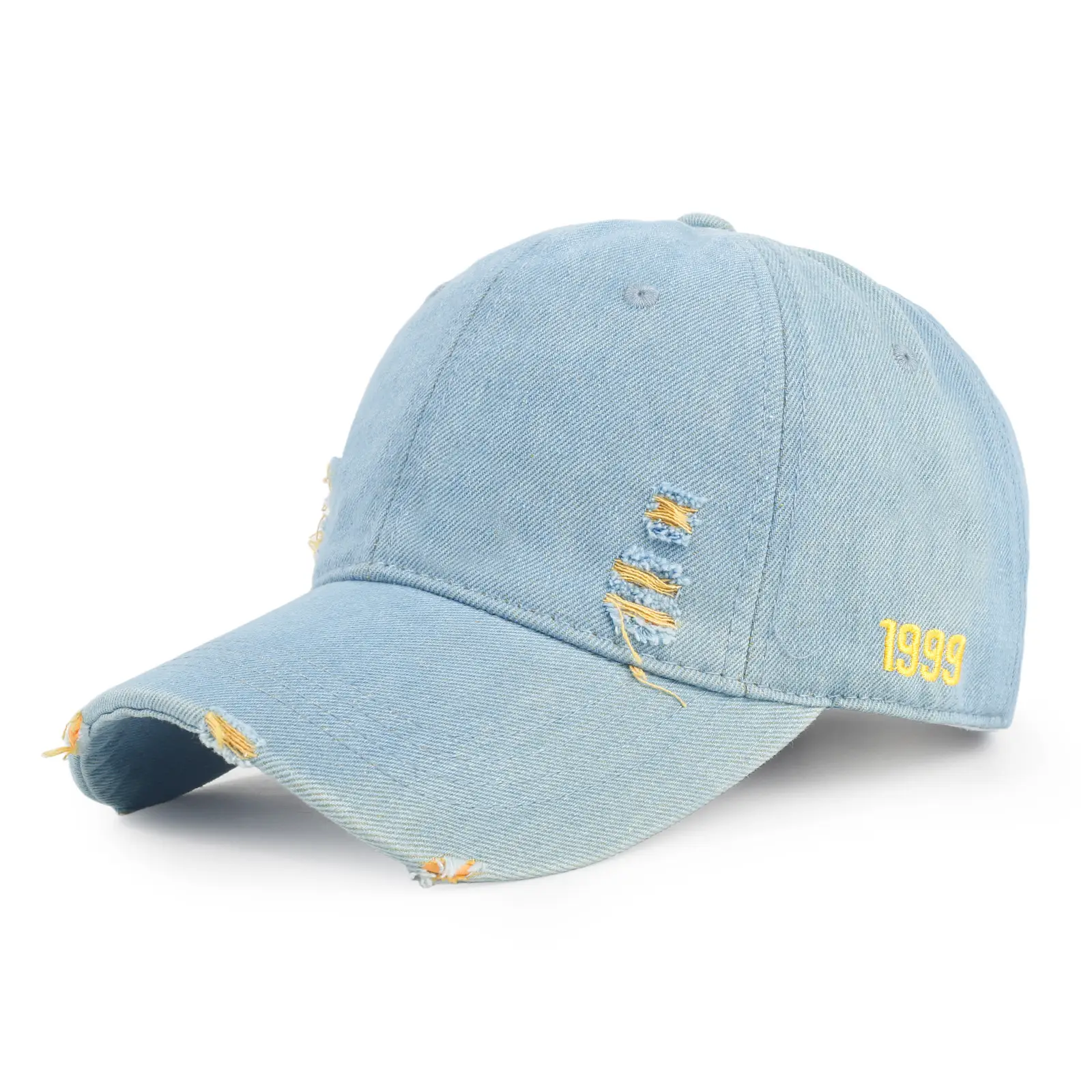 Women Denim Ripped Peaked Cap Light Blue 1998 - Image 3