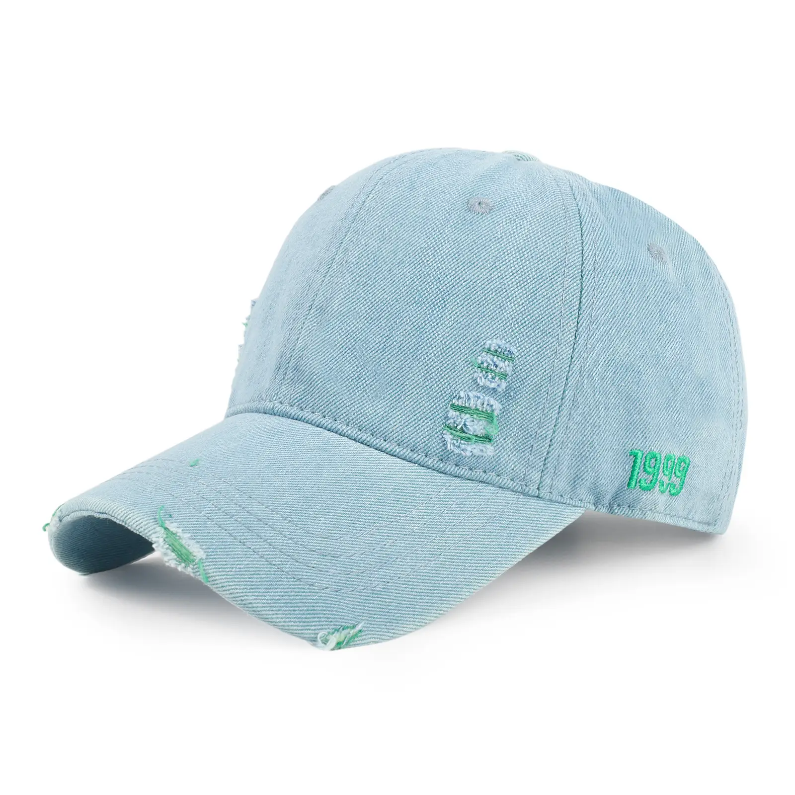 Women Denim Ripped Peaked Cap Light Blue 1998 - Image 4