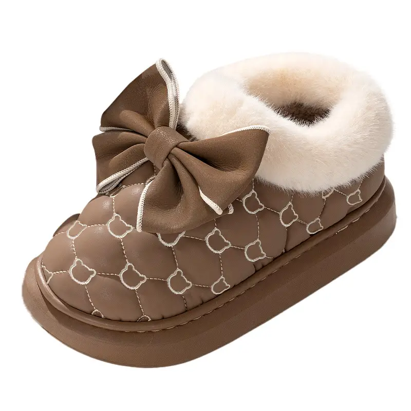 Bowknot Cotton Slippers for Women with Heel Cover, Autumn and Winter Fleece-Lined, Non-Slip, Thick-Soled Home Cotton Shoes, Warm and Suitable for Outdoor Wear - Image 8