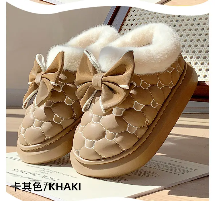 Bowknot Cotton Slippers for Women with Heel Cover, Autumn and Winter Fleece-Lined, Non-Slip, Thick-Soled Home Cotton Shoes, Warm and Suitable for Outdoor Wear — feature 14