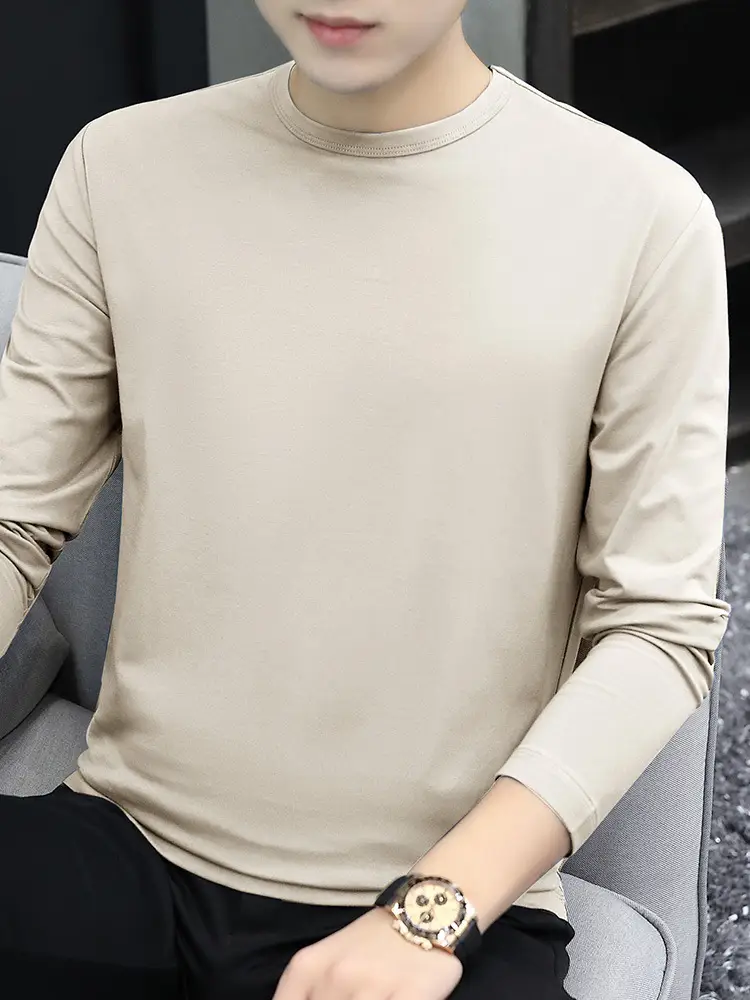 Men Long Sleeve White Cotton T-Shirt Loose Fitting - Image 13
