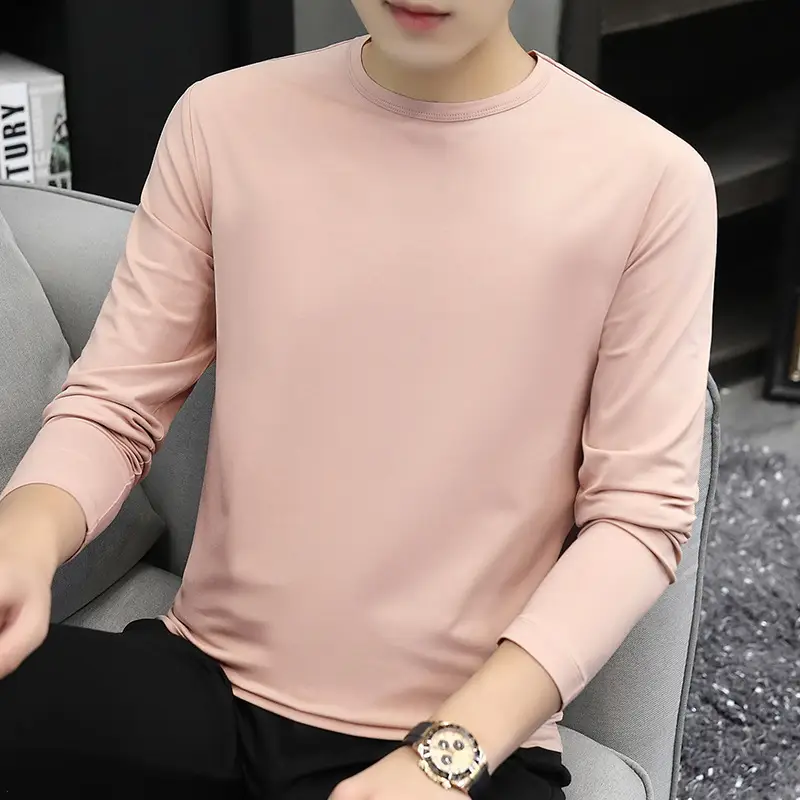 Men Long Sleeve White Cotton T-Shirt Loose Fitting - Image 10