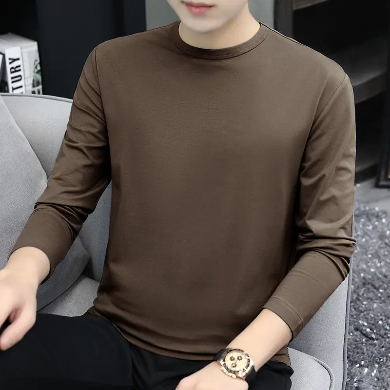 Men Long Sleeve White Cotton T-Shirt Loose Fitting - Image 12