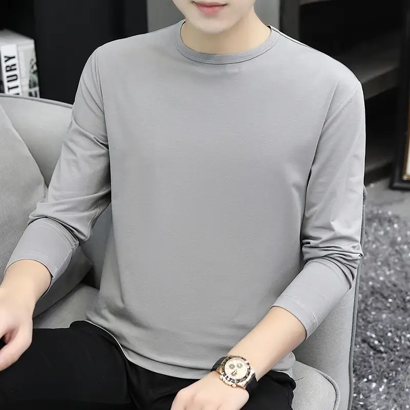 Men Long Sleeve White Cotton T-Shirt Loose Fitting - Image 7