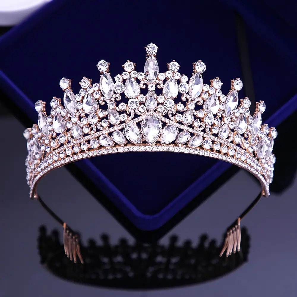 Crystal Blue Bridal Crown Hair Accessory for Women - Image 3