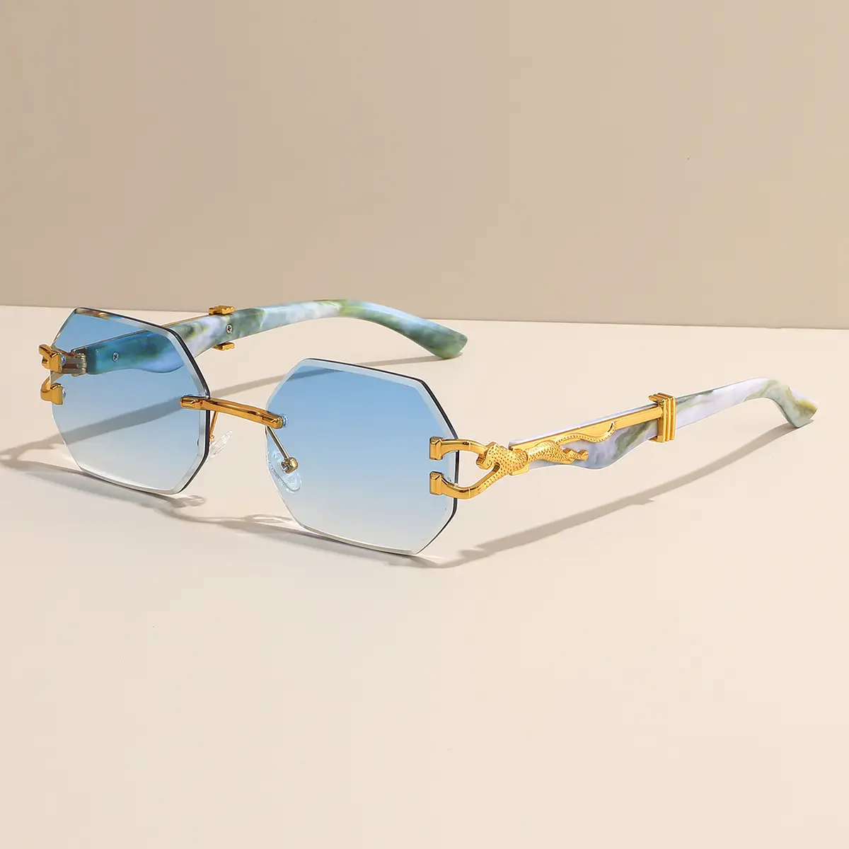 Trendy Square Sunglasses with Leopard Frame & Blue Gradient Lenses - Image 8