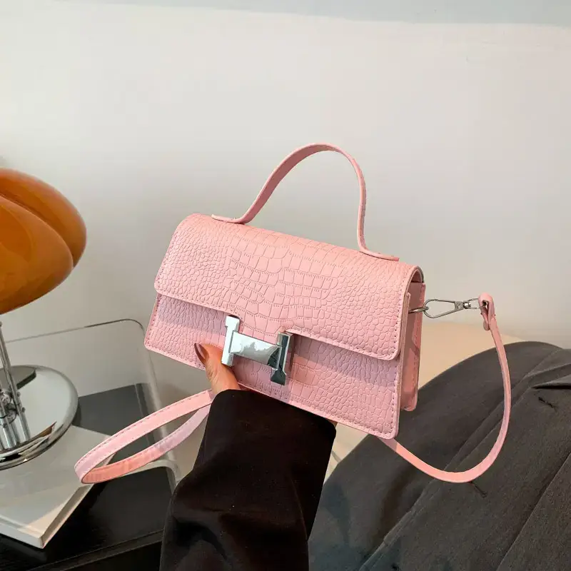 Orange Croc Leather Shoulder Bag for Women - Image 9