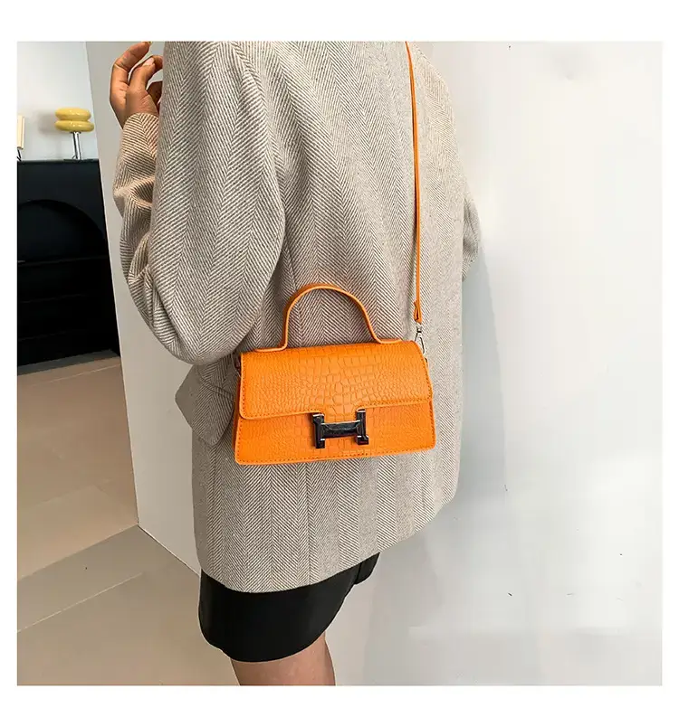 Orange Croc Leather Shoulder Bag for Women — feature 27