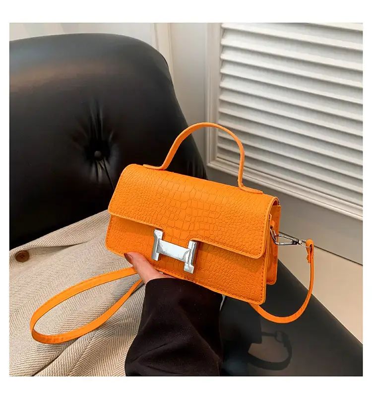 Orange Croc Leather Shoulder Bag for Women — feature 43