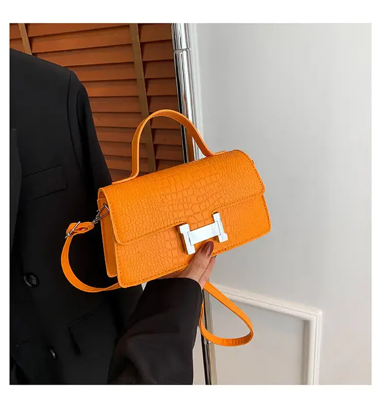 Orange Croc Leather Shoulder Bag for Women — feature 48