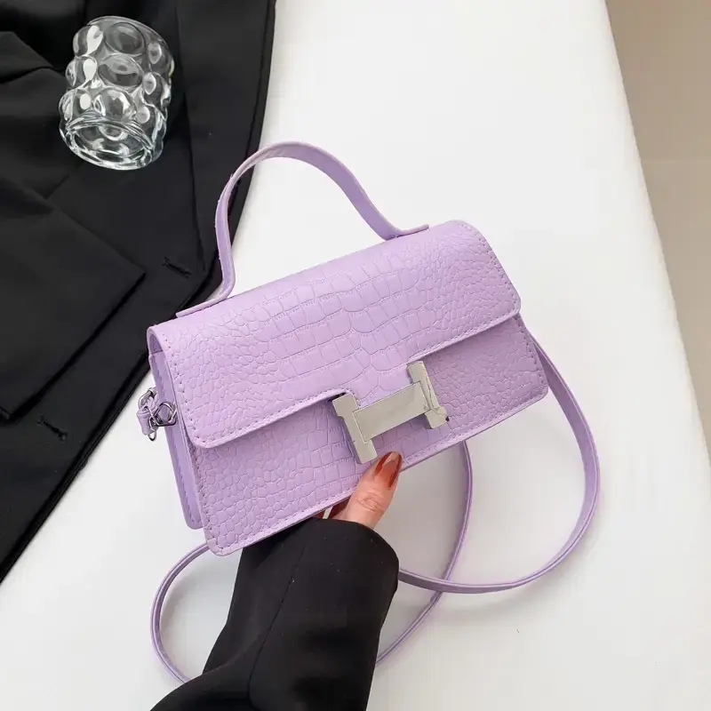 Orange Croc Leather Shoulder Bag for Women - Image 5
