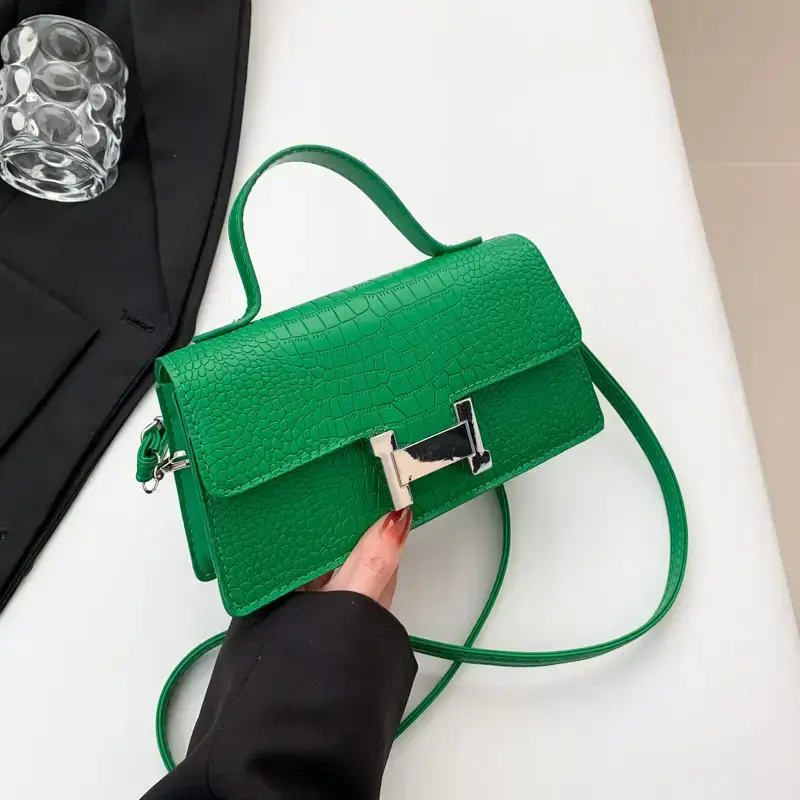 Orange Croc Leather Shoulder Bag for Women - Image 6