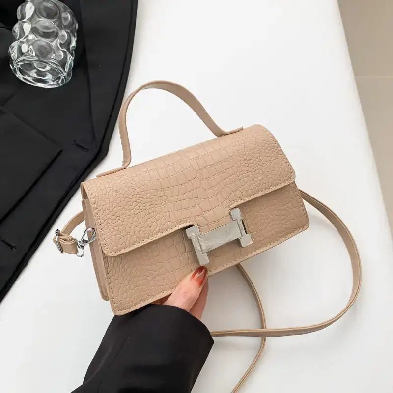 Orange Croc Leather Shoulder Bag for Women - Image 7