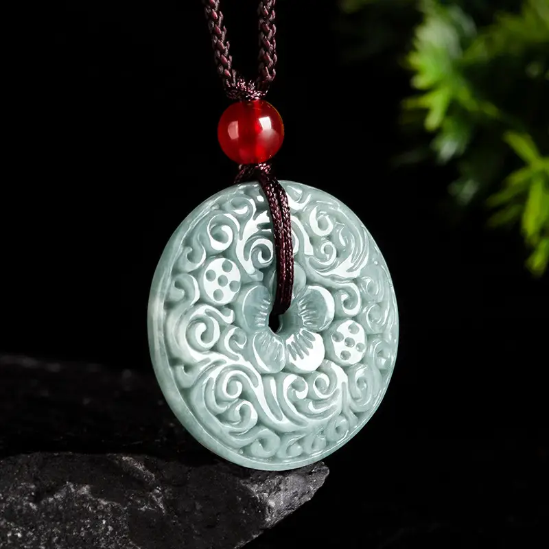 Jade Peace Buckle Pendant for Men Women Green Carved - Image 2