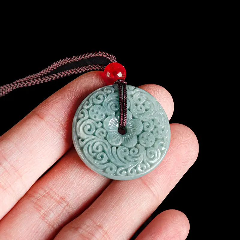 Jade Peace Buckle Pendant for Men Women Green Carved - Image 3