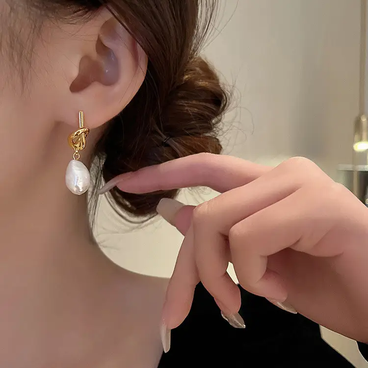 Gold Pearl Drop Earrings for Women - Image 7