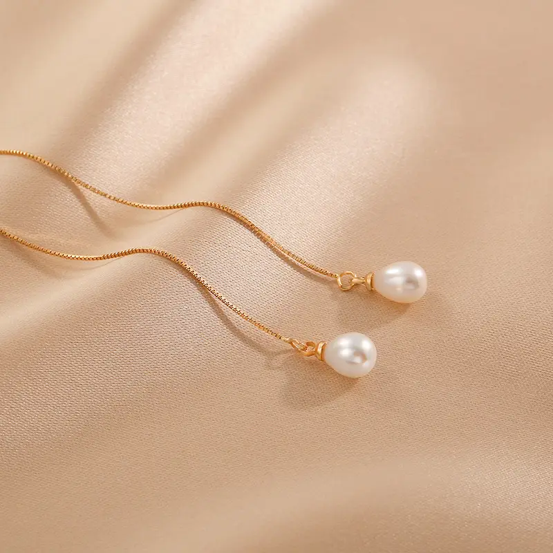 Gold Pearl Drop Earrings for Women - Image 9
