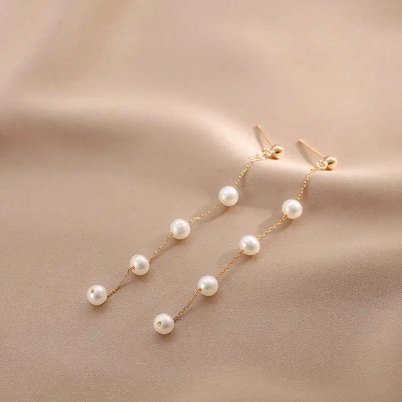 Gold Pearl Drop Earrings for Women - Image 2