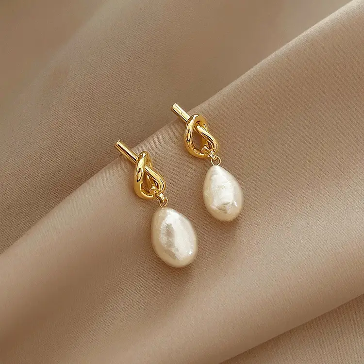 Gold Pearl Drop Earrings for Women - Image 4
