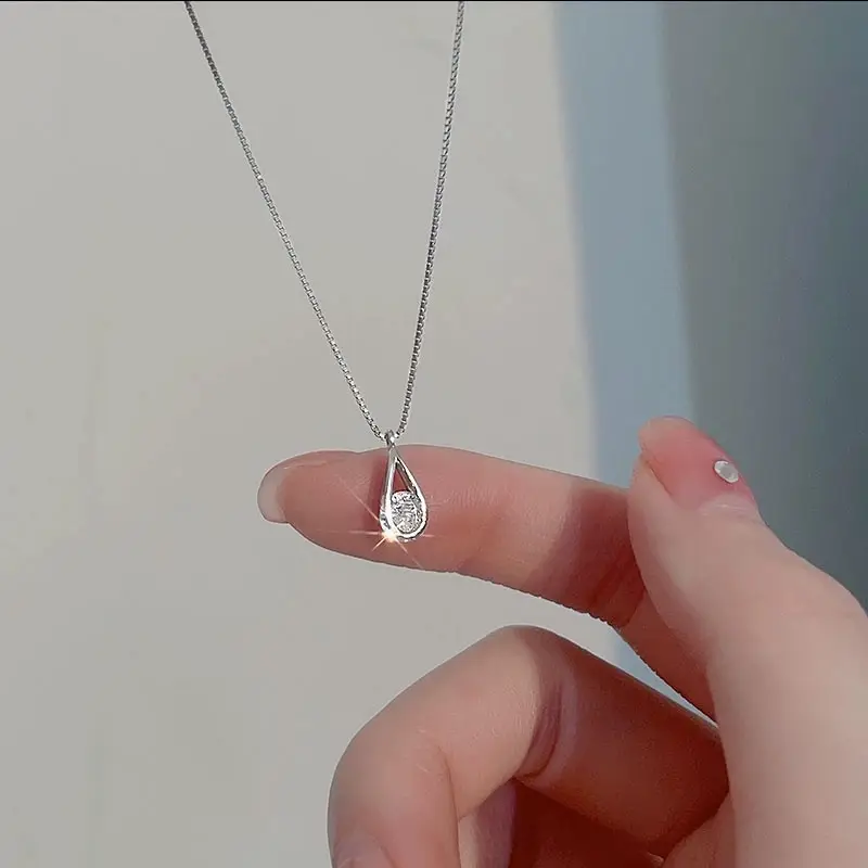 Zircon Water Drop Necklace Women Silver Titanium 2025 Trend - Image 4