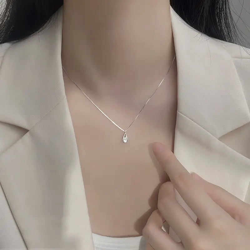Zircon Water Drop Necklace Women Silver Titanium 2025 Trend - Image 5