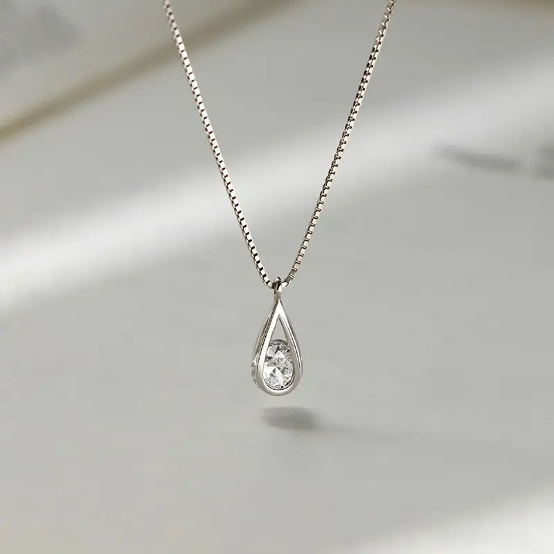 Zircon Water Drop Necklace Women Silver Titanium 2025 Trend — feature 10