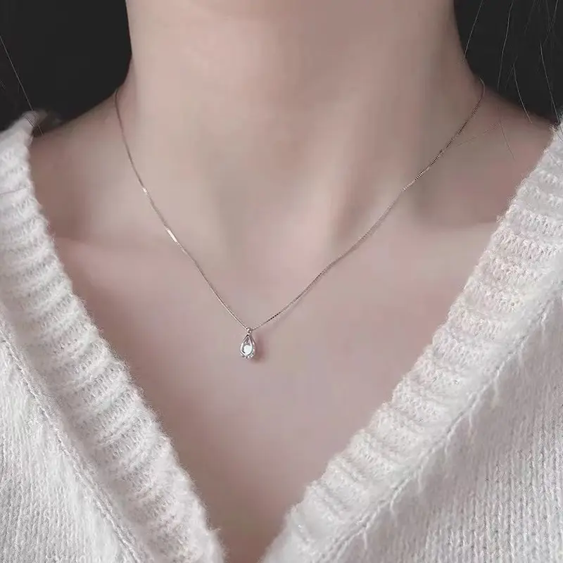Zircon Water Drop Necklace Women Silver Titanium 2025 Trend — feature 3