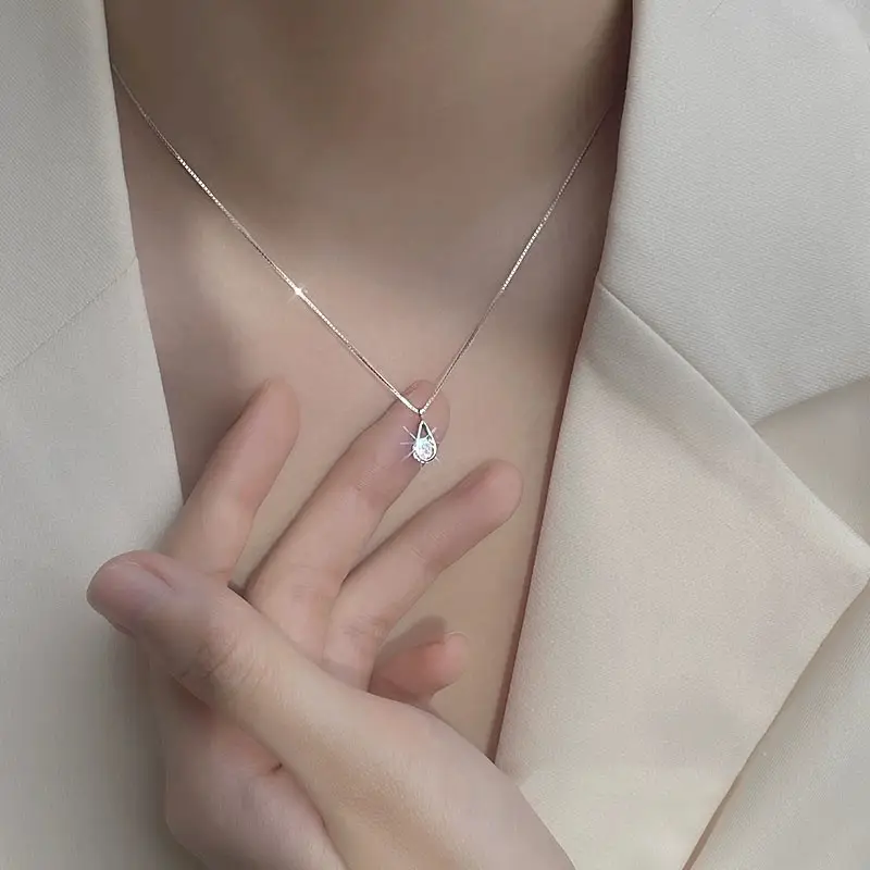 Zircon Water Drop Necklace Women Silver Titanium 2025 Trend — feature 6