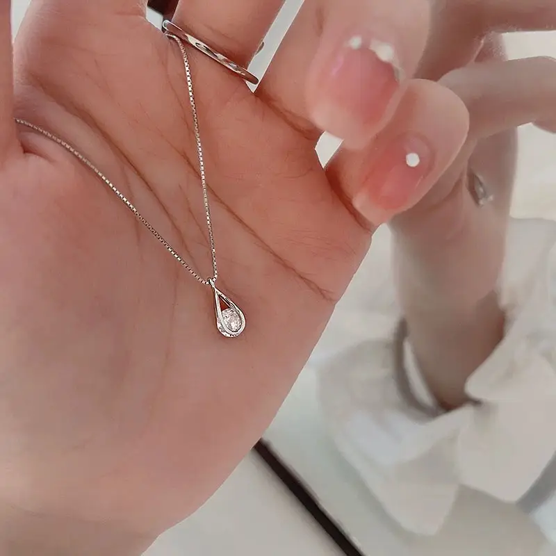 Zircon Water Drop Necklace Women Silver Titanium 2025 Trend — feature 7