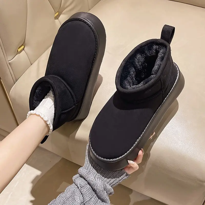 2026 New Model Height-Increasing Warm Short-Tube Thick-Soled Snow Boots for Women, Winter Fleece-Lined and Thickened Leather and Fur Integrated Thick Cotton Shoes - Image 5