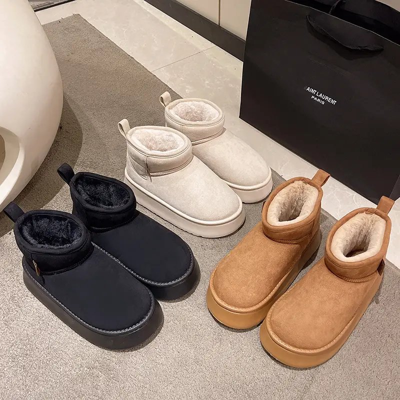 2026 New Model Height-Increasing Warm Short-Tube Thick-Soled Snow Boots for Women, Winter Fleece-Lined and Thickened Leather and Fur Integrated Thick Cotton Shoes - Image 6