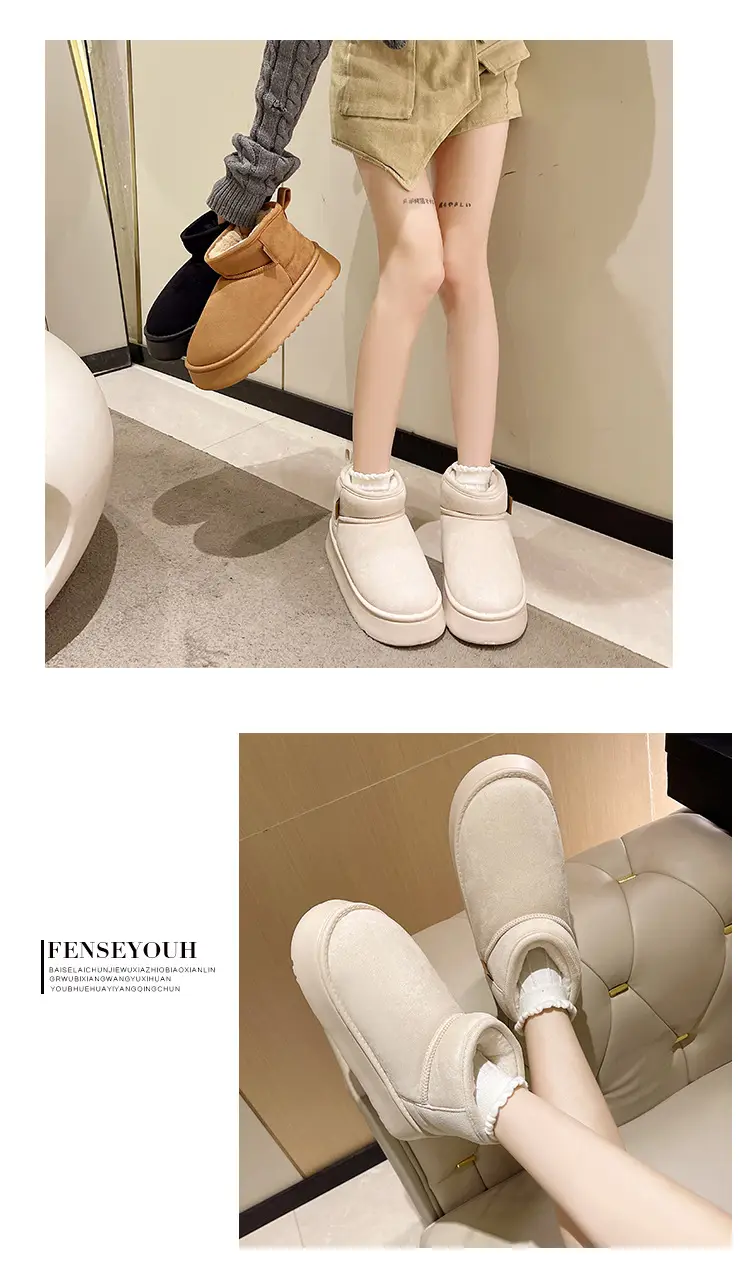 2026 New Model Height-Increasing Warm Short-Tube Thick-Soled Snow Boots for Women, Winter Fleece-Lined and Thickened Leather and Fur Integrated Thick Cotton Shoes — feature 11