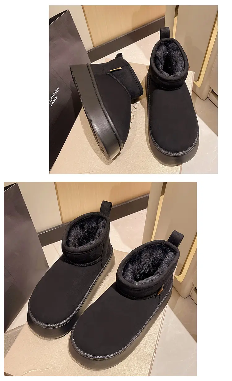2026 New Model Height-Increasing Warm Short-Tube Thick-Soled Snow Boots for Women, Winter Fleece-Lined and Thickened Leather and Fur Integrated Thick Cotton Shoes — feature 12