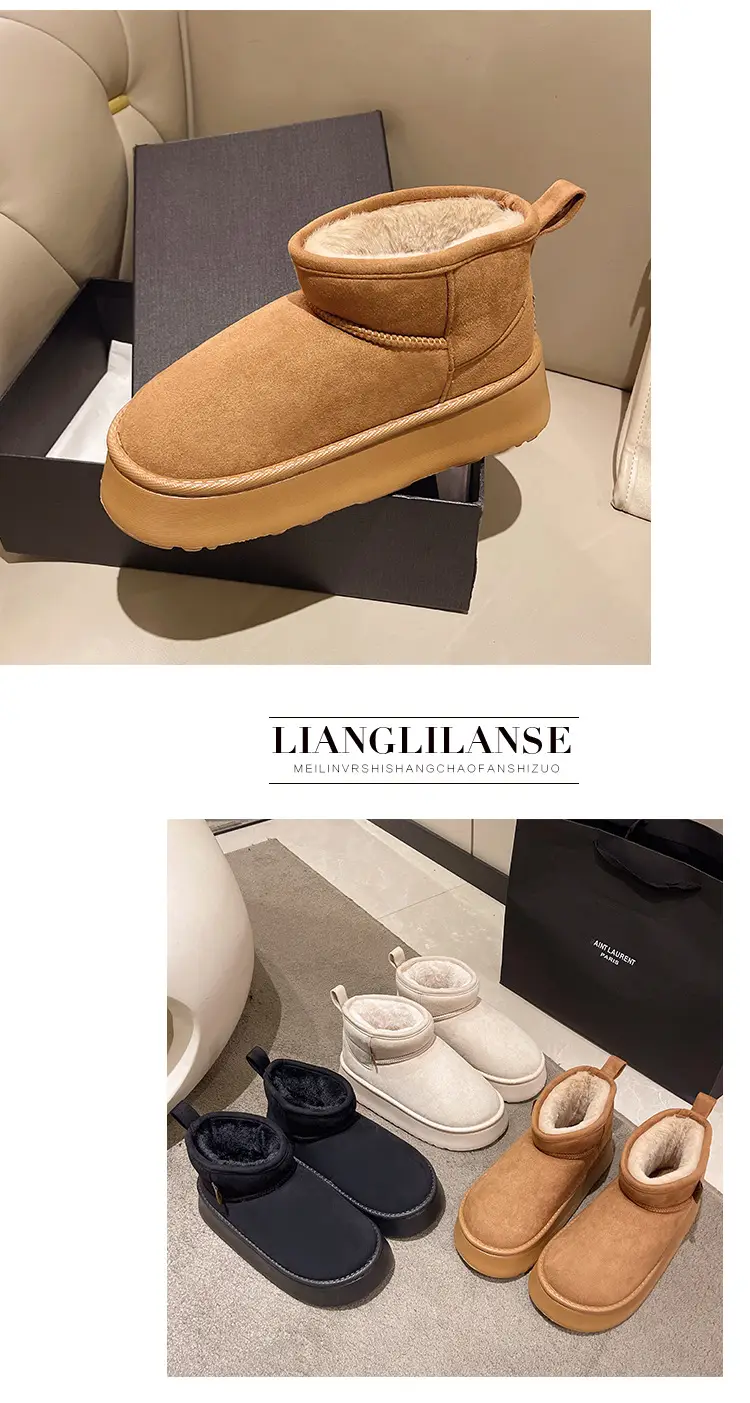 2026 New Model Height-Increasing Warm Short-Tube Thick-Soled Snow Boots for Women, Winter Fleece-Lined and Thickened Leather and Fur Integrated Thick Cotton Shoes — feature 15