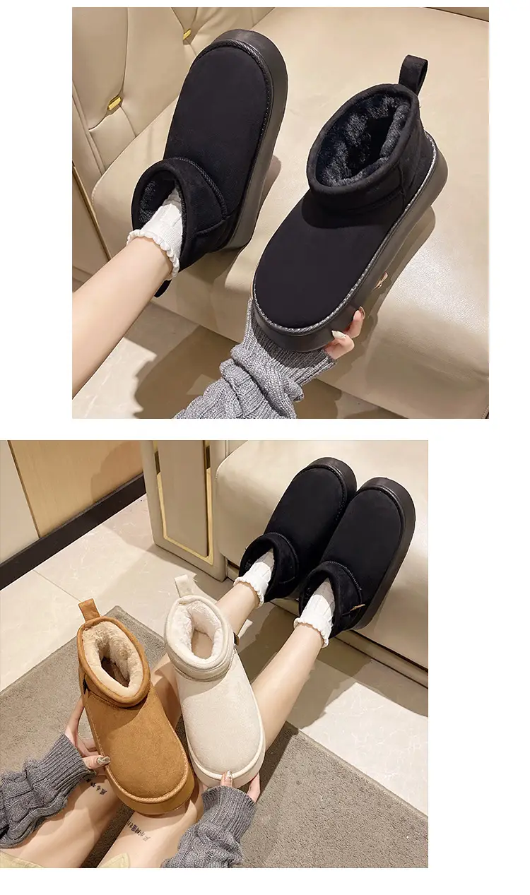 2026 New Model Height-Increasing Warm Short-Tube Thick-Soled Snow Boots for Women, Winter Fleece-Lined and Thickened Leather and Fur Integrated Thick Cotton Shoes — feature 5