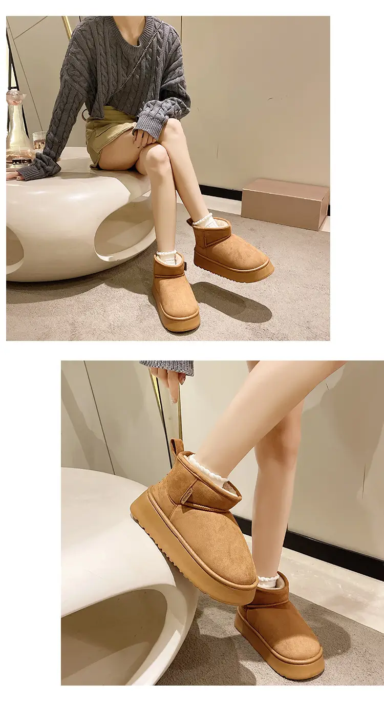 2026 New Model Height-Increasing Warm Short-Tube Thick-Soled Snow Boots for Women, Winter Fleece-Lined and Thickened Leather and Fur Integrated Thick Cotton Shoes — feature 7